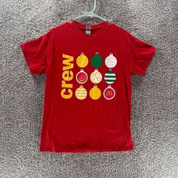 McDonalds Shirt Mens Medium Red Christmas Crew Employee Uniform Workwear Logo - Picture 1 of 8